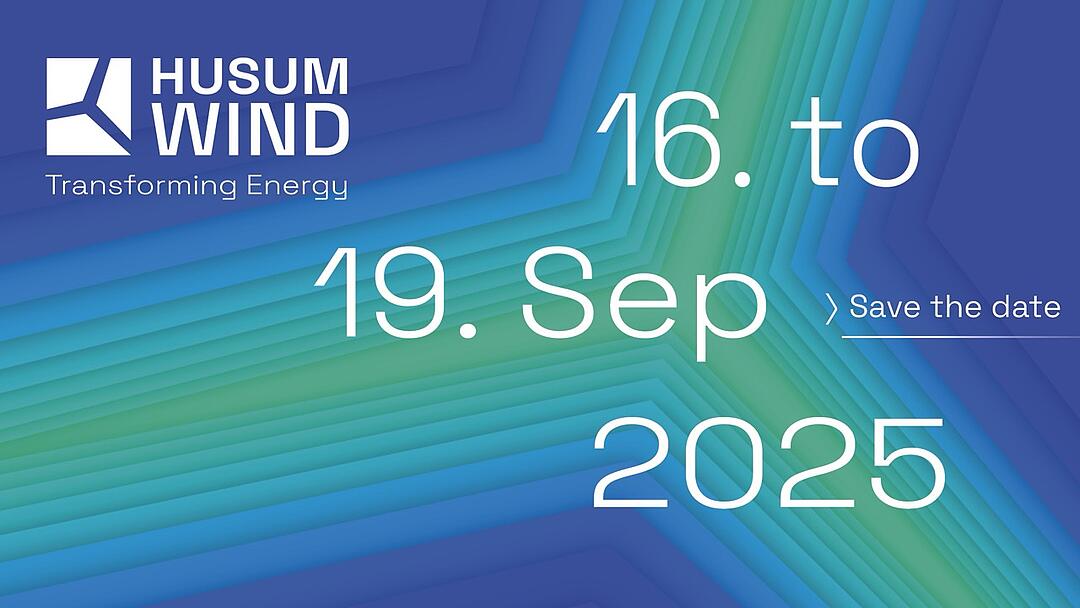 Infografik zur Messe Husum Wind, transforming Energy. 16. to 19. Sep 2025. Save the date.